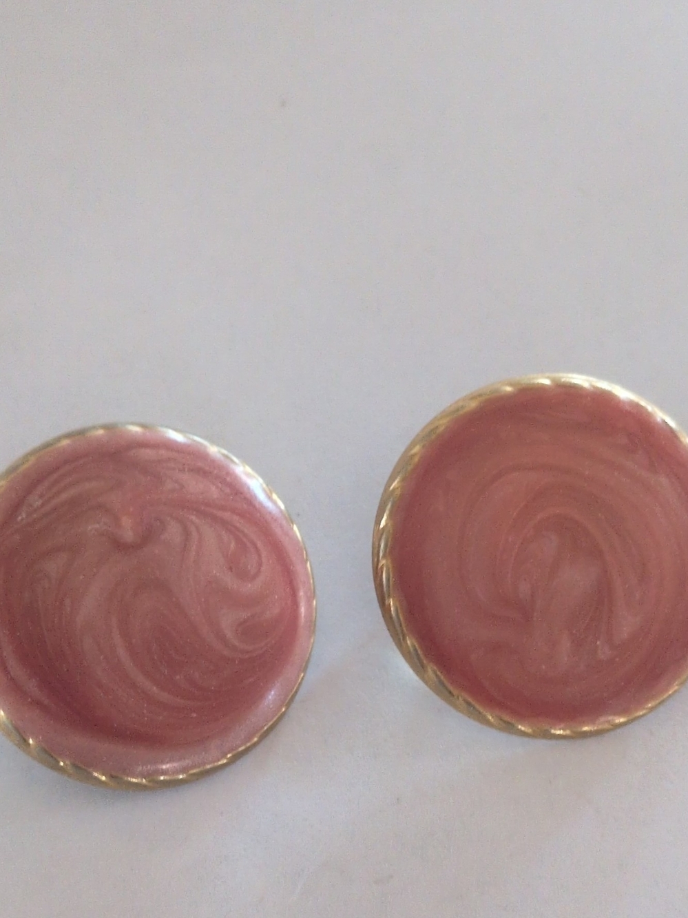 Vintage Pink Swirl Round Earrings with Gold Trim